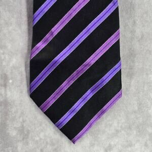 Sean John‎ Black Purple Stripe Tall 100% Silk Extra Long Mens Neck Tie NWOT